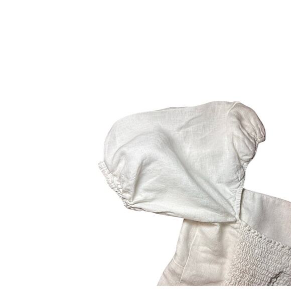 Reformation Aracini White Linen Puff Sleeve Smocked Zipper Back Top Size 6 - Picture 9 of 12